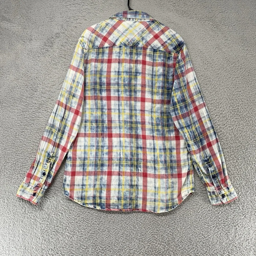 True Religion Western Plaid Shirt Mens XL Acid Wash Long Sleeve Button Up